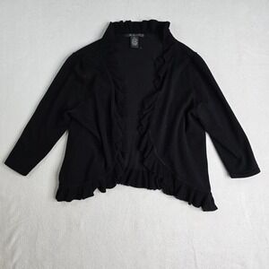 89th &‎ Madison Black Ruffle Trim Open Front Cardigan Shrug Jacket XL